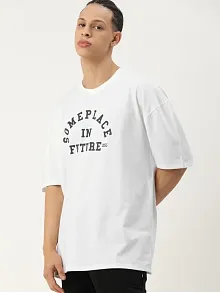 Erkek Baskılı Oversize T-shirt - Beyaz