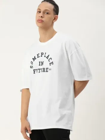 Erkek Baskılı Oversize T-shirt - Beyaz Erkek Baskılı Oversize T-shirt - Beyaz