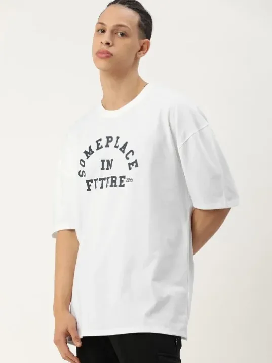 Erkek Baskılı Oversize T-shirt - Beyaz Erkek Baskılı Oversize T-shirt - Beyaz