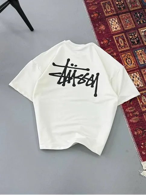 Erkek Baskılı Oversize T-shirt - Beyaz