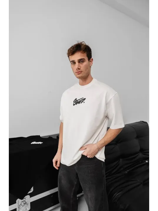 Erkek Baskılı Oversize T-shirt - Beyaz Erkek Baskılı Oversize T-shirt - Beyaz