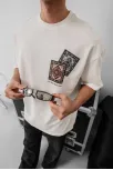 Erkek Baskılı Oversize T-shirt - Beyaz