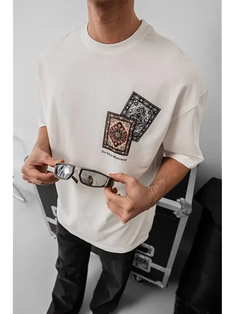 Erkek Baskılı Oversize T-shirt - Beyaz