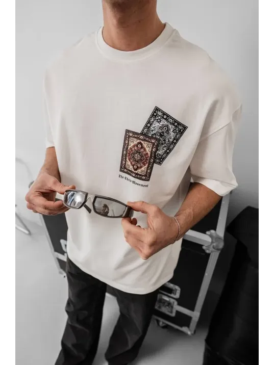 Erkek Baskılı Oversize T-shirt - Beyaz Erkek Baskılı Oversize T-shirt - Beyaz