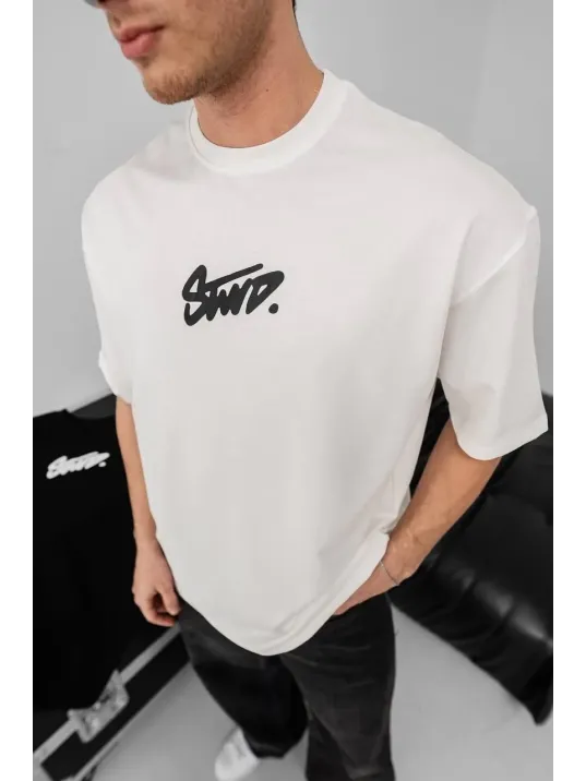 Erkek Baskılı Oversize T-shirt - Beyaz Erkek Baskılı Oversize T-shirt - Beyaz