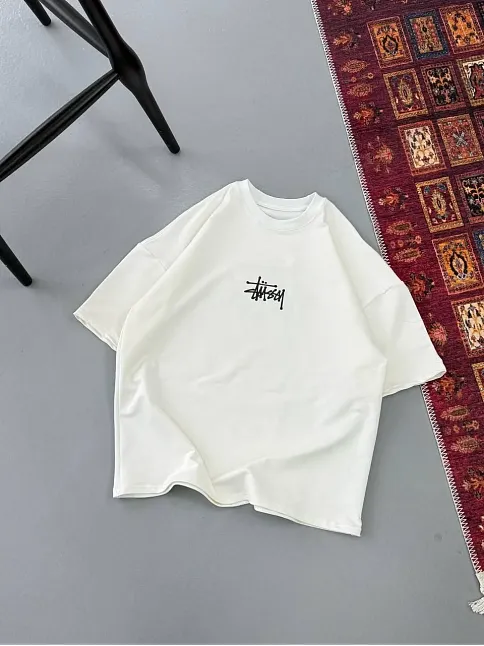 Erkek Baskılı Oversize T-shirt - Beyaz