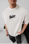Erkek Baskılı Oversize T-shirt - Beyaz