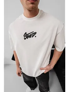 Erkek Baskılı Oversize T-shirt - Beyaz