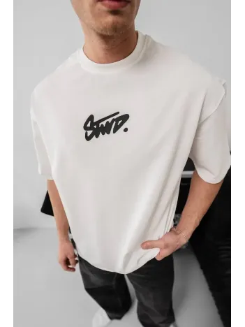 Erkek Baskılı Oversize T-shirt - Beyaz