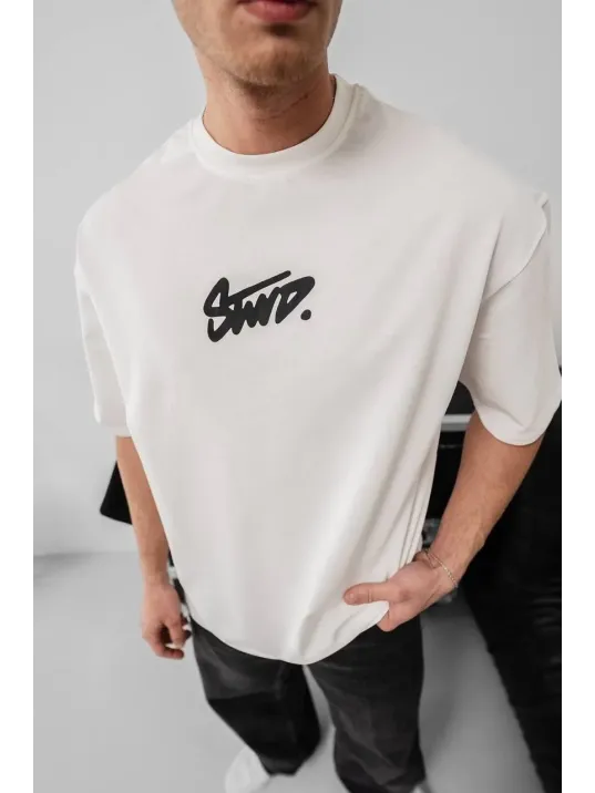 Erkek Baskılı Oversize T-shirt - Beyaz Erkek Baskılı Oversize T-shirt - Beyaz