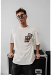 Erkek Baskılı Oversize T-shirt - Beyaz