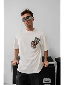 Erkek Baskılı Oversize T-shirt - Beyaz