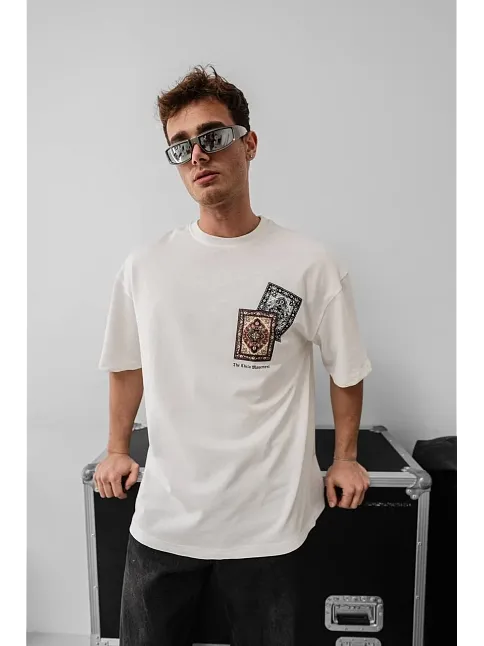 Erkek Baskılı Oversize T-shirt - Beyaz
