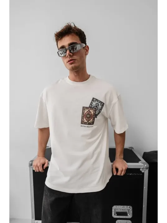 Erkek Baskılı Oversize T-shirt - Beyaz Erkek Baskılı Oversize T-shirt - Beyaz