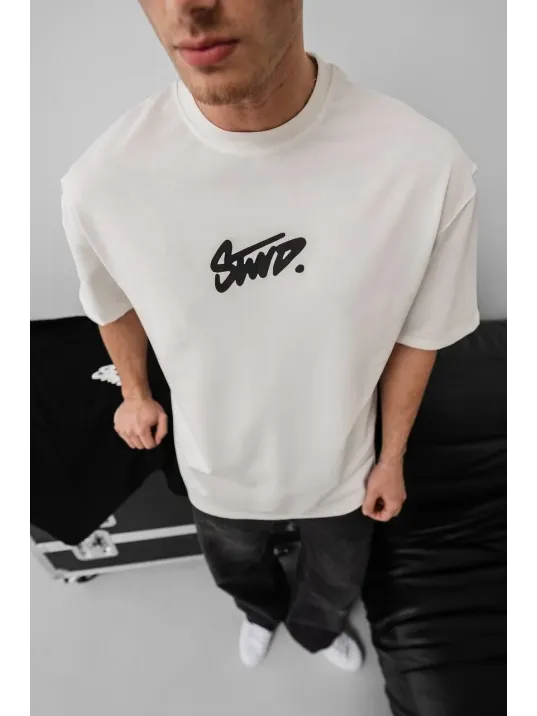 Erkek Baskılı Oversize T-shirt - Beyaz Erkek Baskılı Oversize T-shirt - Beyaz