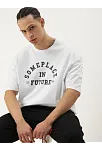 Erkek Baskılı Oversize T-shirt - Beyaz