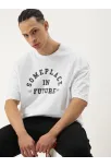 Erkek Baskılı Oversize T-shirt - Beyaz