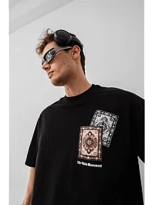 Erkek Baskılı Oversize T-shirt - Siyah