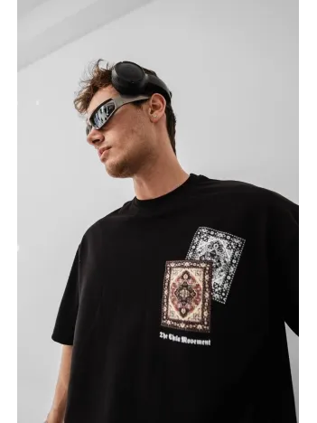 Erkek Baskılı Oversize T-shirt - Siyah Erkek Baskılı Oversize T-shirt - Siyah