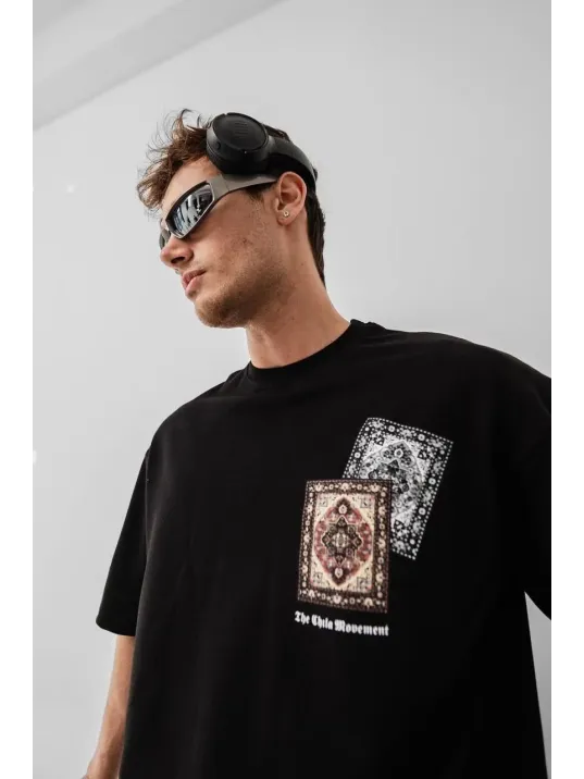 Erkek Baskılı Oversize T-shirt - Siyah Erkek Baskılı Oversize T-shirt - Siyah