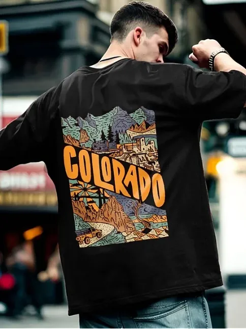Erkek Baskılı Oversize T-shirt - Siyah