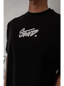 Erkek Baskılı Oversize T-shirt - Siyah
