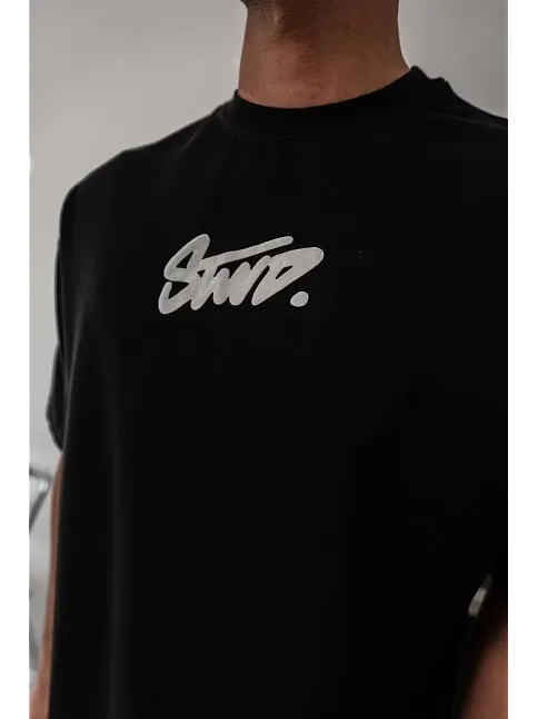 Erkek Baskılı Oversize T-shirt - Siyah