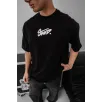 Erkek Baskılı Oversize T-shirt - Siyah