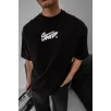 Erkek Baskılı Oversize T-shirt - Siyah
