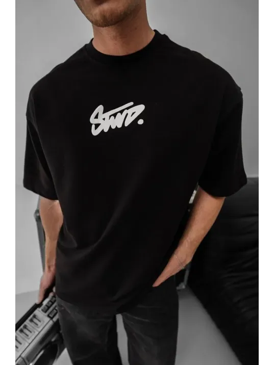 Erkek Baskılı Oversize T-shirt - Siyah