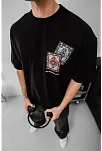 Erkek Baskılı Oversize T-shirt - Siyah