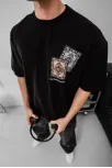 Erkek Baskılı Oversize T-shirt - Siyah