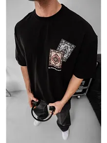 Erkek Baskılı Oversize T-shirt - Siyah