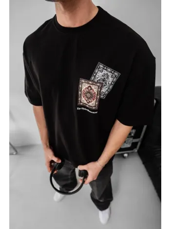 Erkek Baskılı Oversize T-shirt - Siyah
