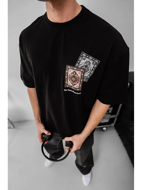 Erkek Baskılı Oversize T-shirt - Siyah