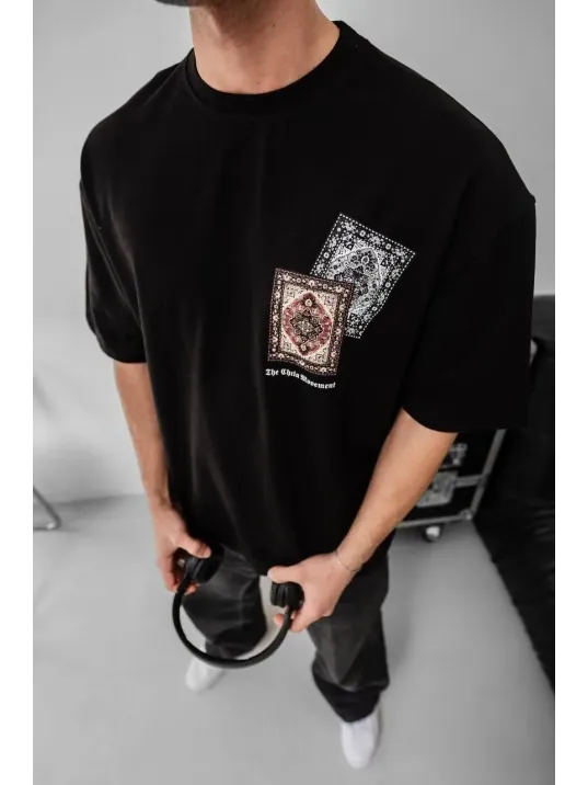 Erkek Baskılı Oversize T-shirt - Siyah Erkek Baskılı Oversize T-shirt - Siyah
