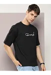 Erkek Baskılı Oversize T-shirt - Siyah