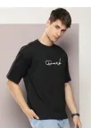 Erkek Baskılı Oversize T-shirt - Siyah