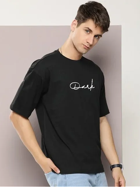 Erkek Baskılı Oversize T-shirt - Siyah