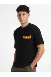 Erkek Baskılı Oversize T-shirt - Siyah