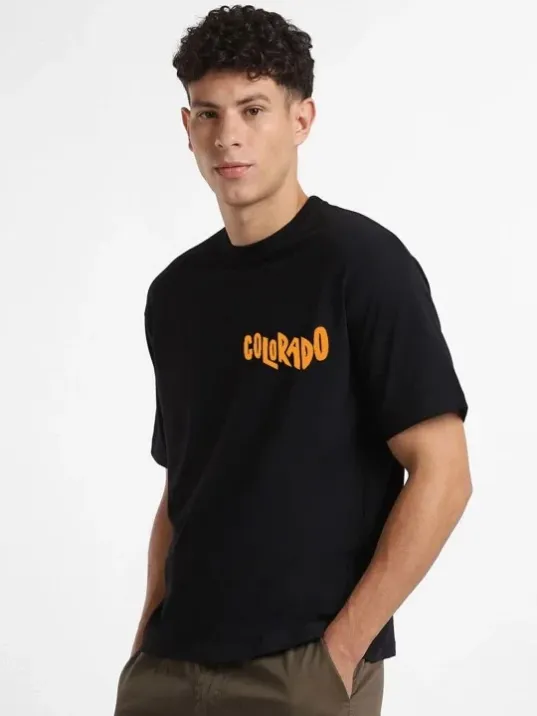 Erkek Baskılı Oversize T-shirt - Siyah Erkek Baskılı Oversize T-shirt - Siyah