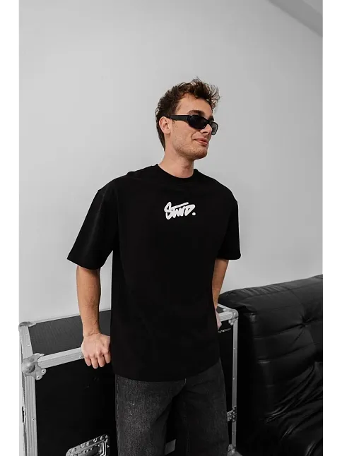 Erkek Baskılı Oversize T-shirt - Siyah