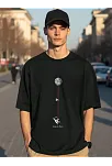 Erkek Baskılı Oversize T-shirt - Siyah