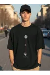 Erkek Baskılı Oversize T-shirt - Siyah