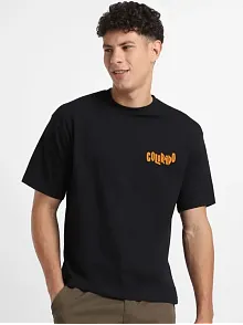 Erkek Baskılı Oversize T-shirt - Siyah