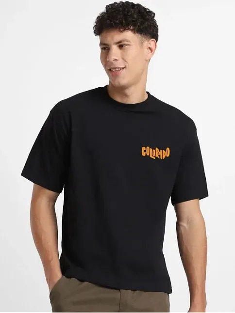 Erkek Baskılı Oversize T-shirt - Siyah
