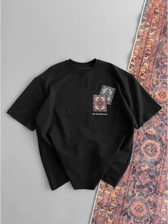 Erkek Baskılı Oversize T-shirt - Siyah Erkek Baskılı Oversize T-shirt - Siyah