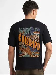 Erkek Baskılı Oversize T-shirt - Siyah