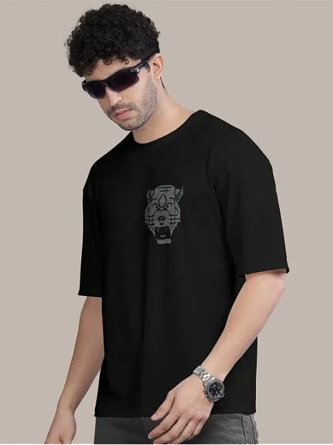 Erkek Baskılı Oversize T-shirt - Siyah