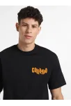 Erkek Baskılı Oversize T-shirt - Siyah
